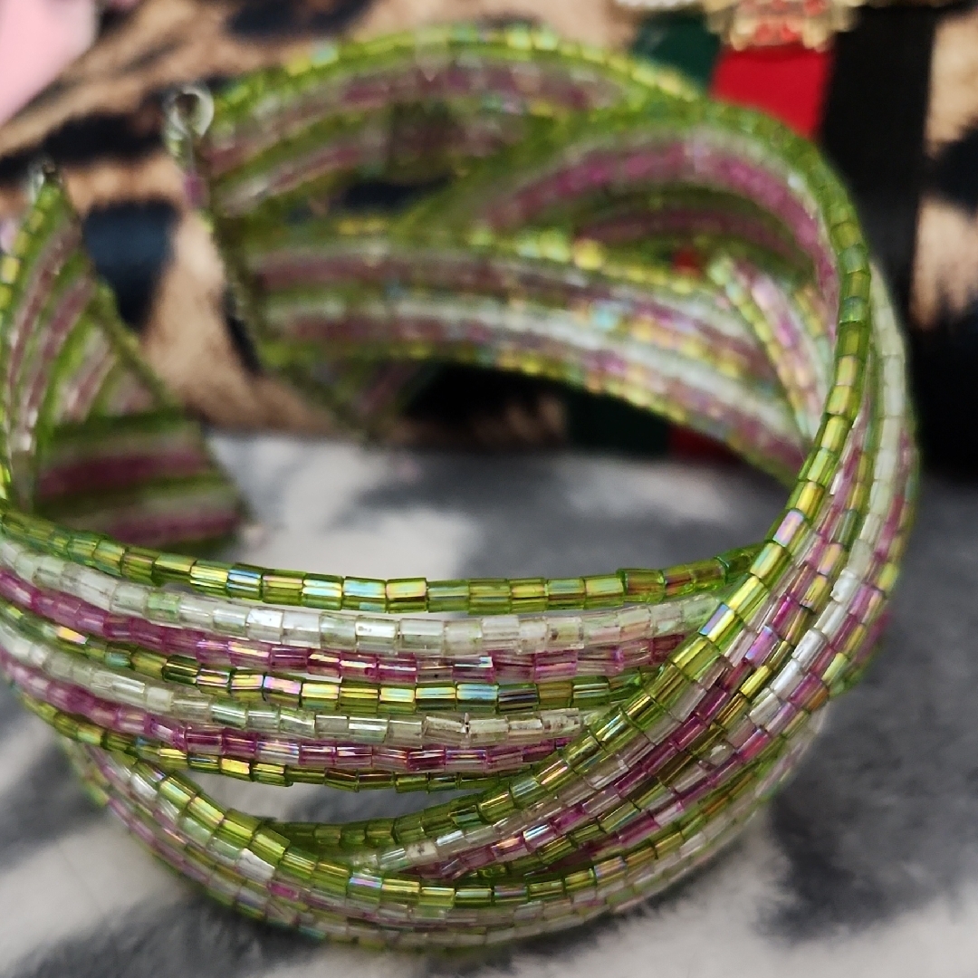 Green And Pink Multi-Strand Coiled Bracelet